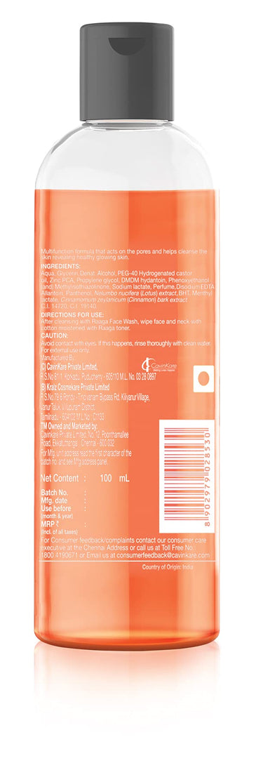 Raaga Professional Skin Toner, Nourishes, Hydrates and Maintains pH Balance, with goodness of Lotus & Cinnamon, All Skin Types, 100 ml